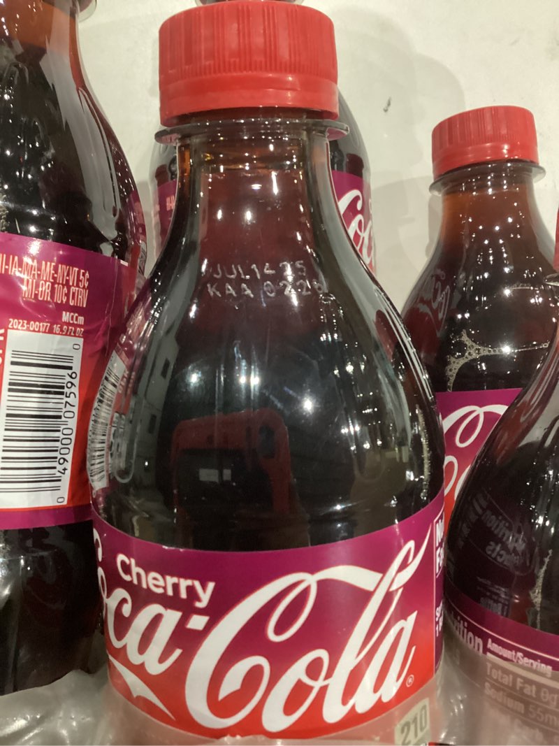 Condition photo showing New/Like New for (Best by July 14,2025)Coca-Cola Cherry Soda Soft Drink, 16.9 fl oz, 6 Pack
