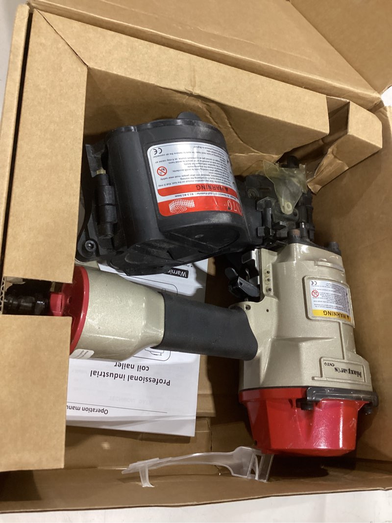 Condition photo showing As Is for maxparts coil nailer cn70, 1-3/4-inch to 2-3/4-inch pneumatic siding nailer | air coil nailer with rapid shooting engine for roof , crating, framing, fencing and pallet cn70 coil nailer