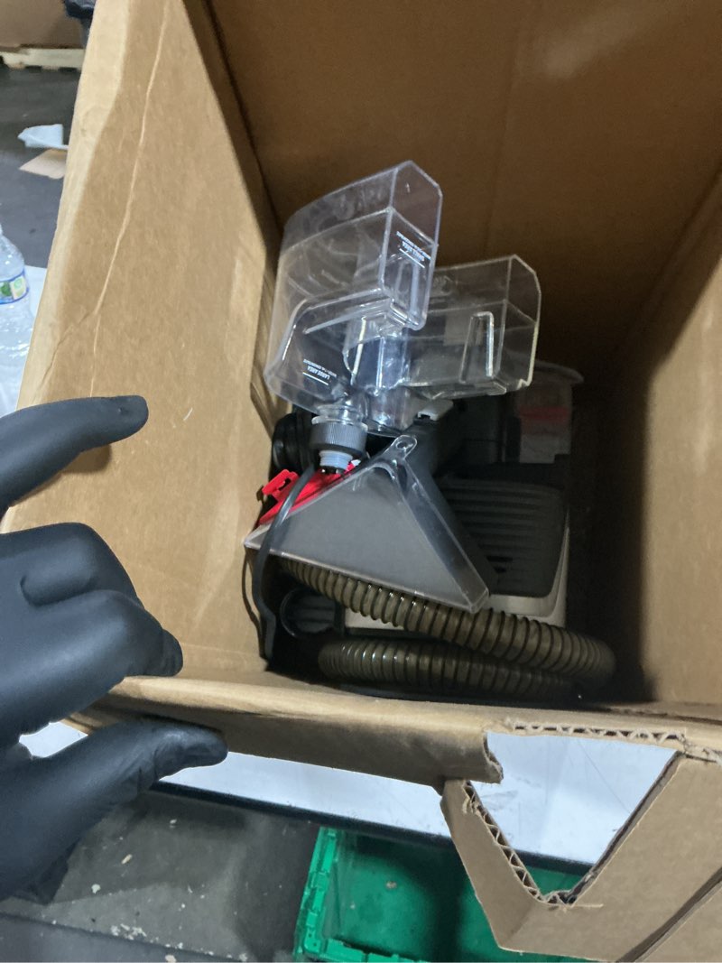 Condition photo showing As Is for hoover cleanslate plus portable carpet + upholstery spot cleaner machine, powerful suction with versatile tools, pet stain remover, car and auto detailer, pair with hoover carpet cleaner solution