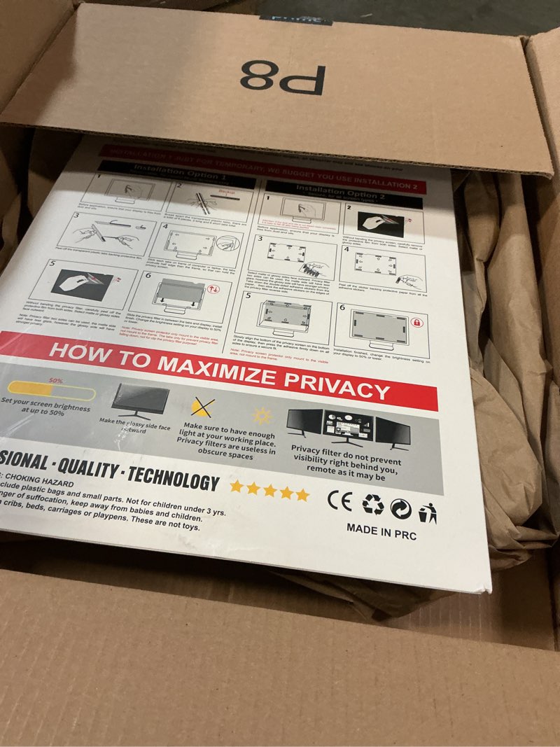 Condition photo showing New/Like New for Computer Privacy Screen Filter for 24 Inch 16:9 Widescreen Monitor, Anti-Spy/Anti Glare Protector Office Accessories - WxH: 20 15/16" x 11 13/16" (532mm x 299mm) (Not for 24" 16:10) 24 inch 16:9 - WxH: 20 15/16" x 11 13/16"