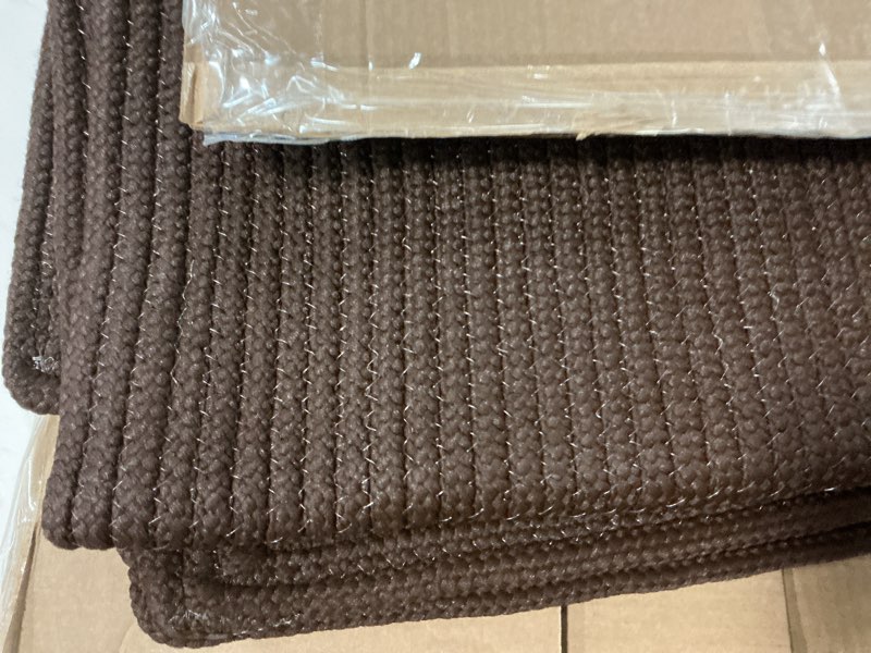 Condition photo showing As Is for better trends braided rug, alpine braid collection - durable, spot clean, reversible indoor utility rug, 100% polypropylene rug, vibrant color rug, 24" x 68" x 68" l-shape rug, chocolate solid