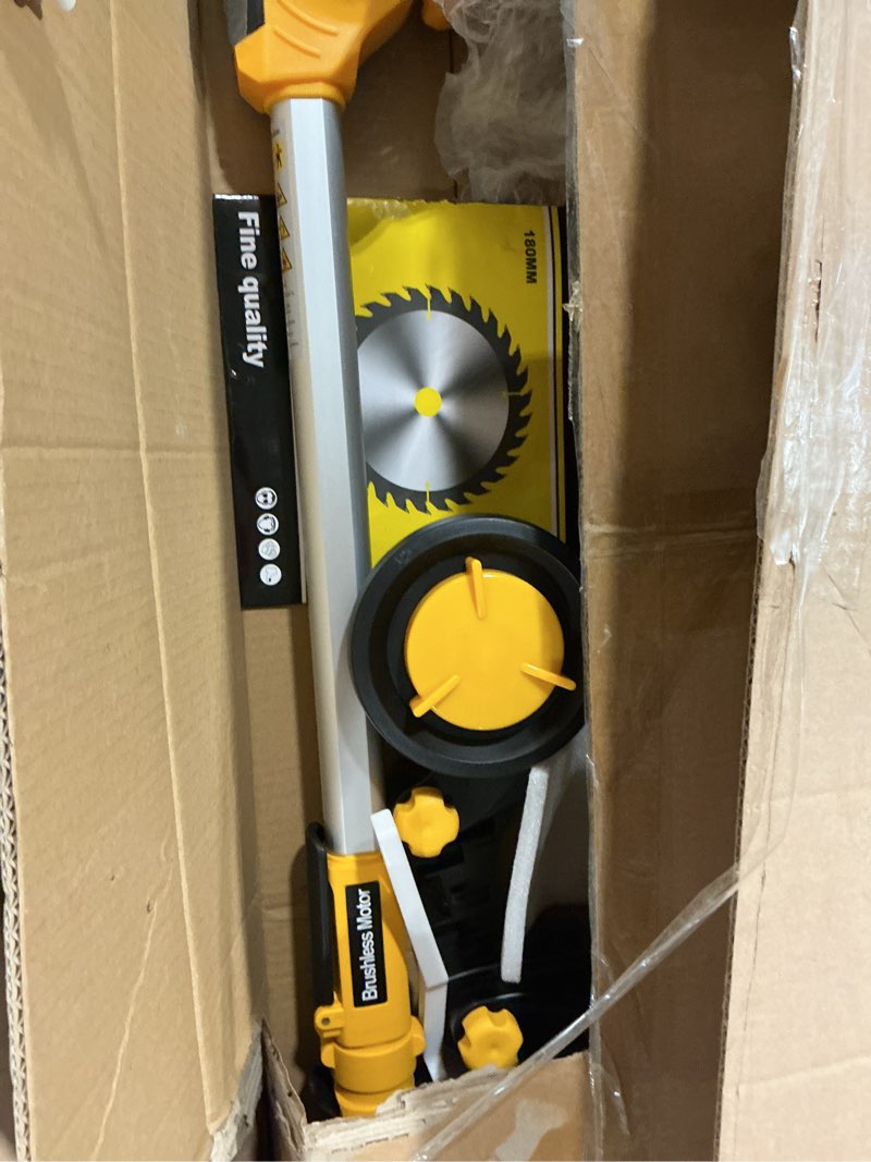 Condition photo showing Good Condition for weed wacker cordless compatible with dewalt 20v max battery, electric weed cordless eater with 4 types blades, brushless grass trimmer/lawn edger/mower/brush cutter for yard garden(no battery) yellow