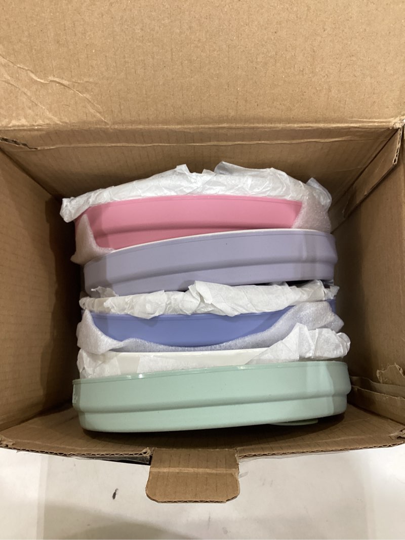 Condition photo showing New/Like New for Elk and Friends Kids 6.7” Porcelain Divided Plates with Silicone Suction Sleeves | Suitable for Babies/Kids/Toddlers | Microwave & Dishwasher Safe | Non Slip | Snack Dishes | 4 Pack Blush/Lilac/Sage/MistyBlue 6.7" Divided (Suction Sleeve)