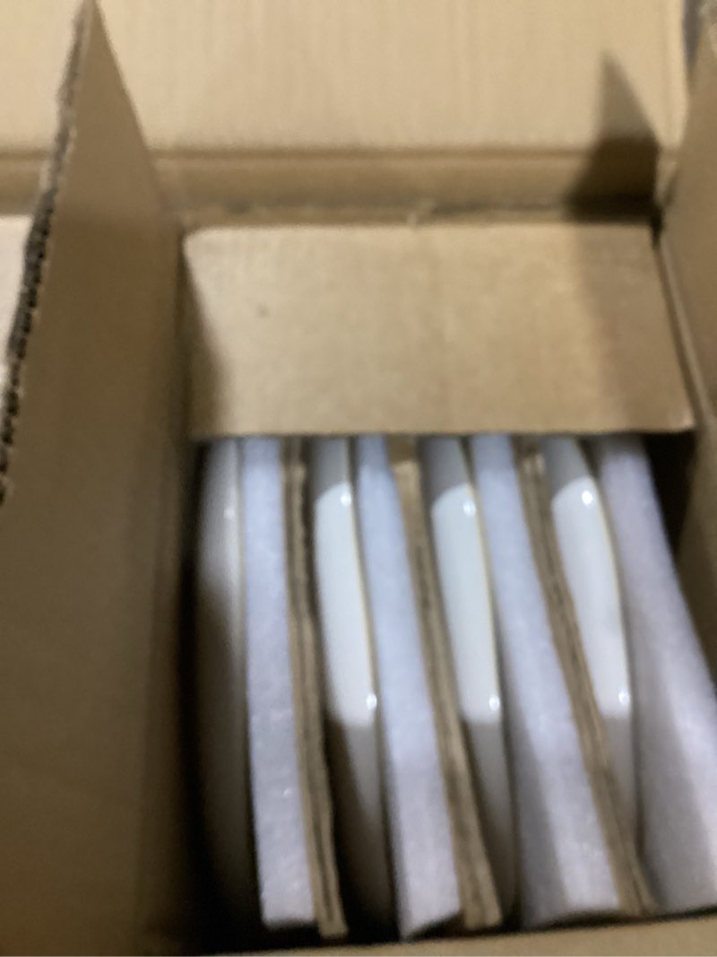 Condition photo showing As Is for 24 piece white ceramic plates and bowls sets for 8, reactive glaze stoneware with coastal?line look | ideal for holiday entertaining, thanksgiving, and large family meals white service for 8-24pcs