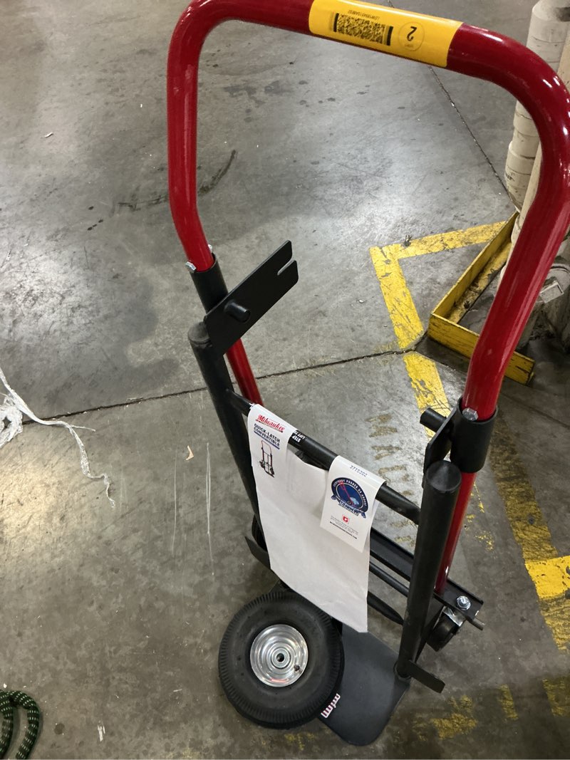 Condition photo showing As Is for milwaukee 800-lb capacity 4-wheel multiple colors/finishes steel convertible hand truck