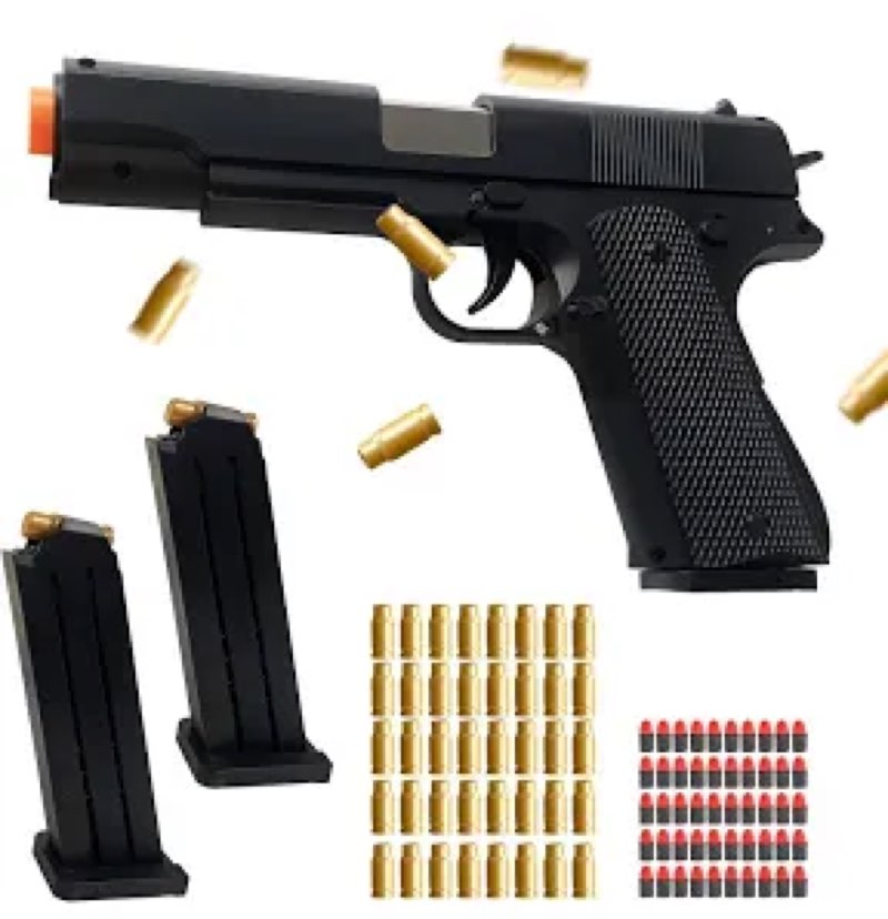 manual shell ejecting tactical toy blaster - desert black with orange tip, includes 2 mags, 50 foam 
