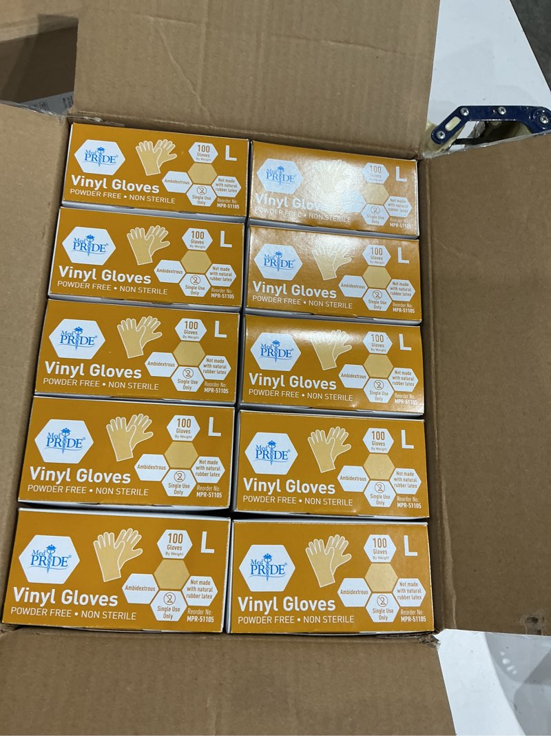 Condition photo showing New/Like New for medpride disposable vinyl gloves non-sterile powder & latex free gloves, 4.3 mil 1000-pack, large – durable cleaning gloves