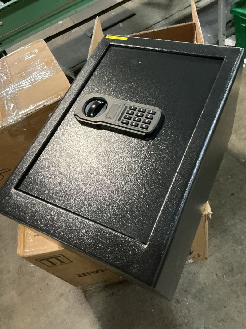 Condition photo showing As Is for Product similar, Amazon Basics Steel Home Security Electronic Safe with Programmable Keypad Lock for Documents, Jewelry, Valuables, 1.8 Cubic Feet, Black, 13.8\"W x 13\"D x 19.7\"H
