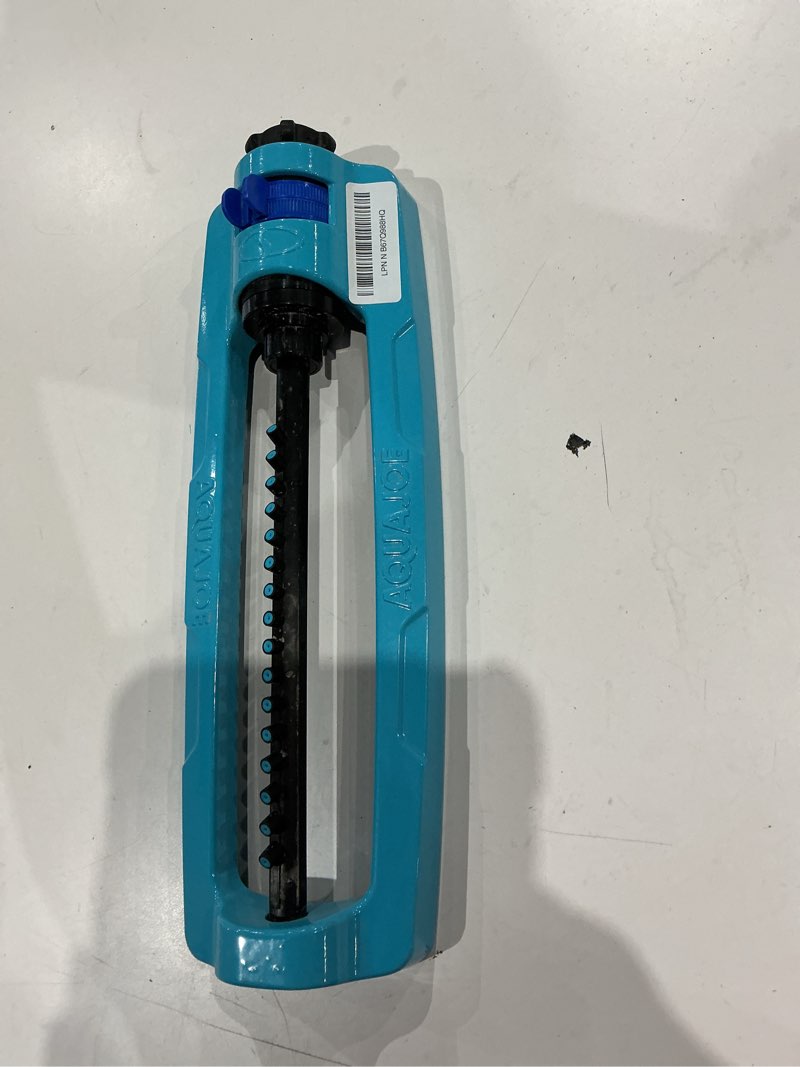 Condition photo showing Good Condition for aqua joe sji-oms16 indestructible oscillating sprinkler with adjustable spray and metal base, 3600 sq. ft. coverage max, 70-foot distance, and 37.8-foot width 3600 - square foot coverage oscillating sprinkler