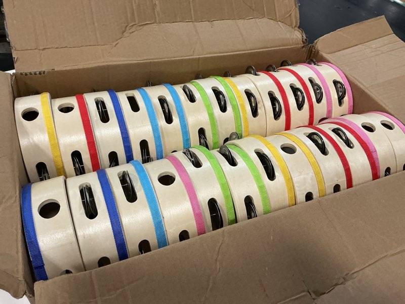 Condition photo showing As Is for (similar to stock photo) lukmaa 24 set tambourine for adults wooden hand held drum with metal jingles, gift tags, white i lov