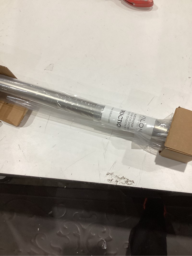 Condition photo showing New/Like New for ivilon shower tension curtain rod - adjustable spring tension rod for shower curtains, bathroom, or windows, easy to install, no drilling required, rustproof, adjustable 36 to 54 inch. satin nickel 36" to 54" satin nickel