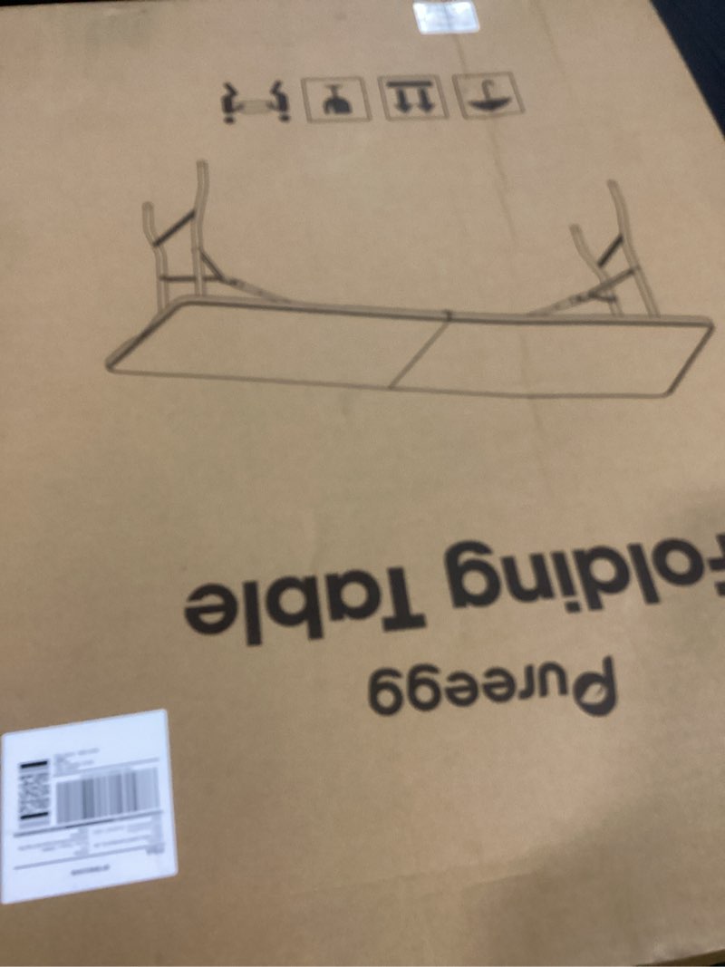 Condition photo showing New/Like New for pureegg 6ft folding table - no assembly required, versatile dining table with carrying handle & tabletop safety lock, portable foldable table for party, craft, camping, picnic, white