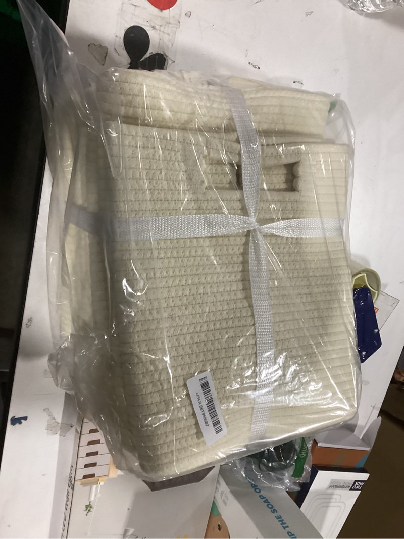 Condition photo showing Good Condition for ubbcare set of 4 storage cubes-13 x 13 x 13 in, cotton rope basket for shelves, toys, book, cube storage bin with handles, woven storage basket for organizing, beige 4pack-13 x 13 x 13 inch beige
