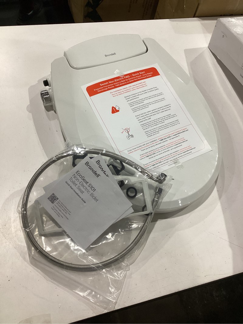 Condition photo showing New/Like New for brondell bidet toilet seat non-electric swash seat, fits round toilets, white – dual nozzle system, ambient water temperature – bidet with easy installation s101 round