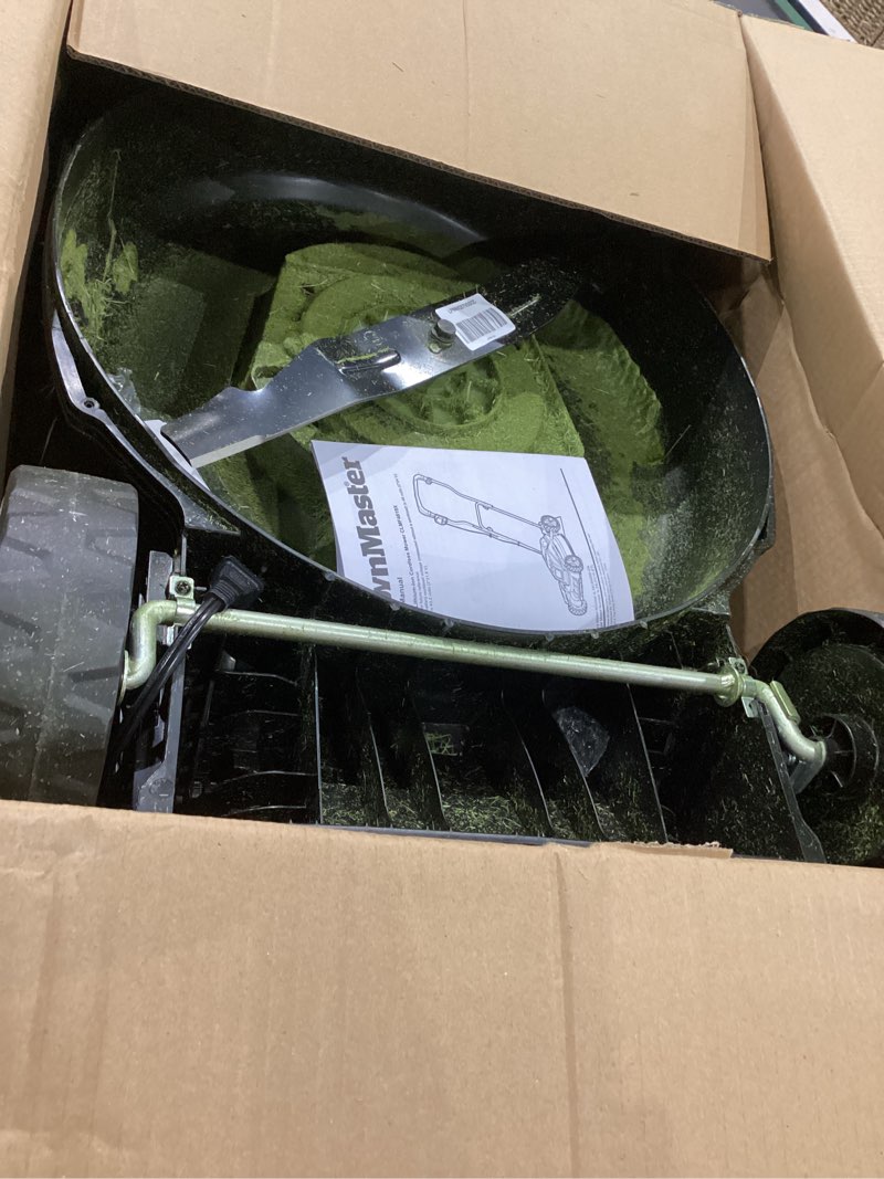 Condition photo showing As Is for lawnmaster clmf4819x 19-inch brushless cordless lawn mower with 2x24v max 4.0ah battery and a dual charger 6 cutting position cordless 19inch