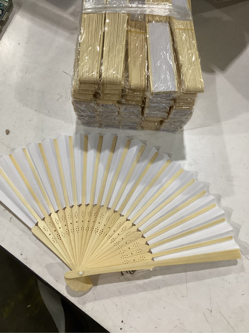 Condition photo showing Good Condition for 50 packs white paper fans paper hand fan bamboo folding fan handheld fan paper folded fan paper fan for wedding party and home decoration