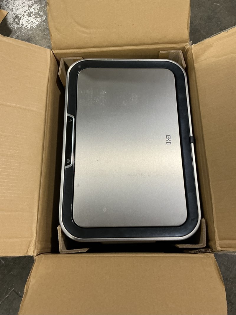 Condition photo showing As Is for EKO Deluxe Mirage-T 50 Liter / 13.2 Gallon Touchless Rectangular Motion Sensor Trash Can, Matte Stainless Steel Finish Deluxe 50L - Stainless Steel
