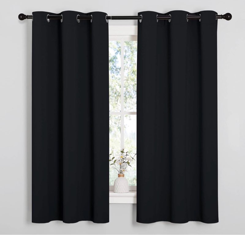 nicetown pitch black solid thermal insulated grommet blackout curtains/drapes for bedroom window (2 panels, 42 inches wide by 63 inches long, black) black 42\"w x 63\"l (pack of 2)