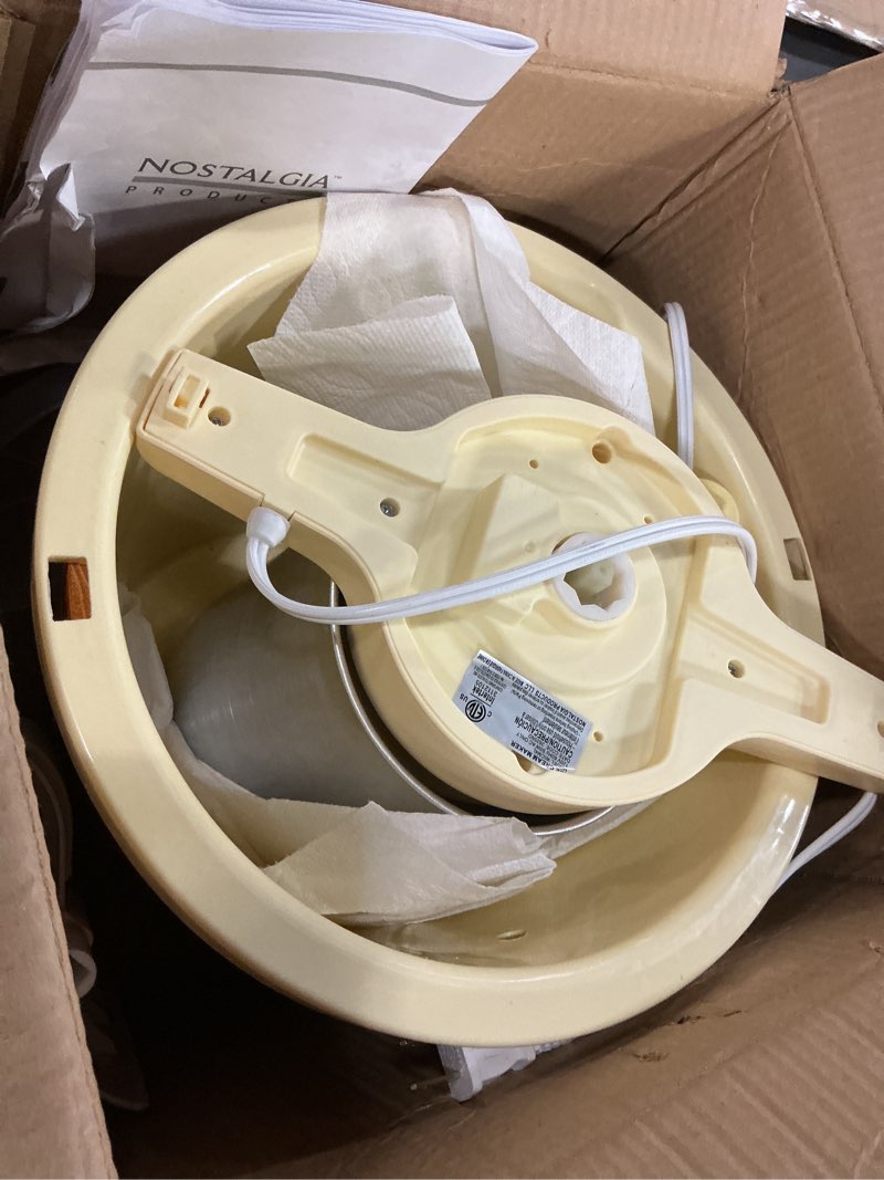 Condition photo showing As Is for Nostalgia Electric Ice Cream Maker - Old Fashioned Soft Serve Ice Cream Machine Makes Frozen Yogurt or Gelato in Minutes - Fun Kitchen Appliance - Vintage Wooden Style - Light Wood - 4 Quart 4 Qt Light Wood