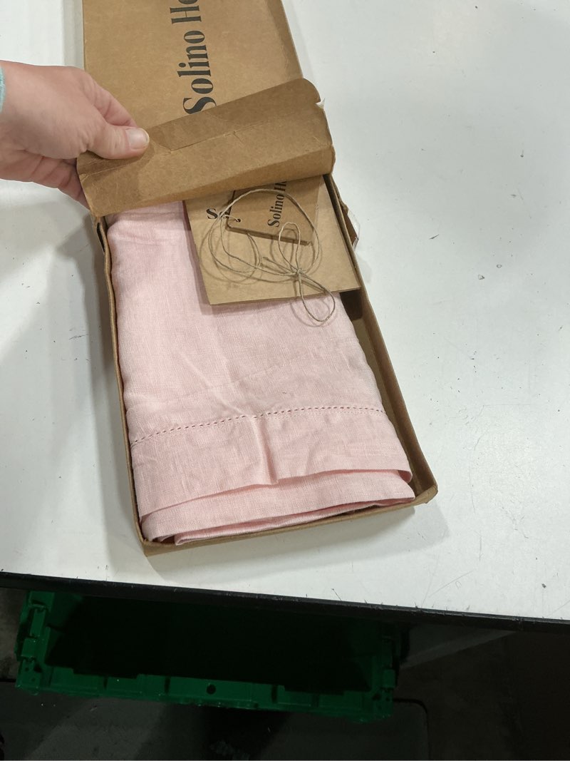 Condition photo showing New/Like New for solino home linen pink table runner 144 inches long - 100% pure linen extra long table runner 14 x 144 inch for mothers day, spring, easter - classic hemstitch 15: pink 14 x 144 inch