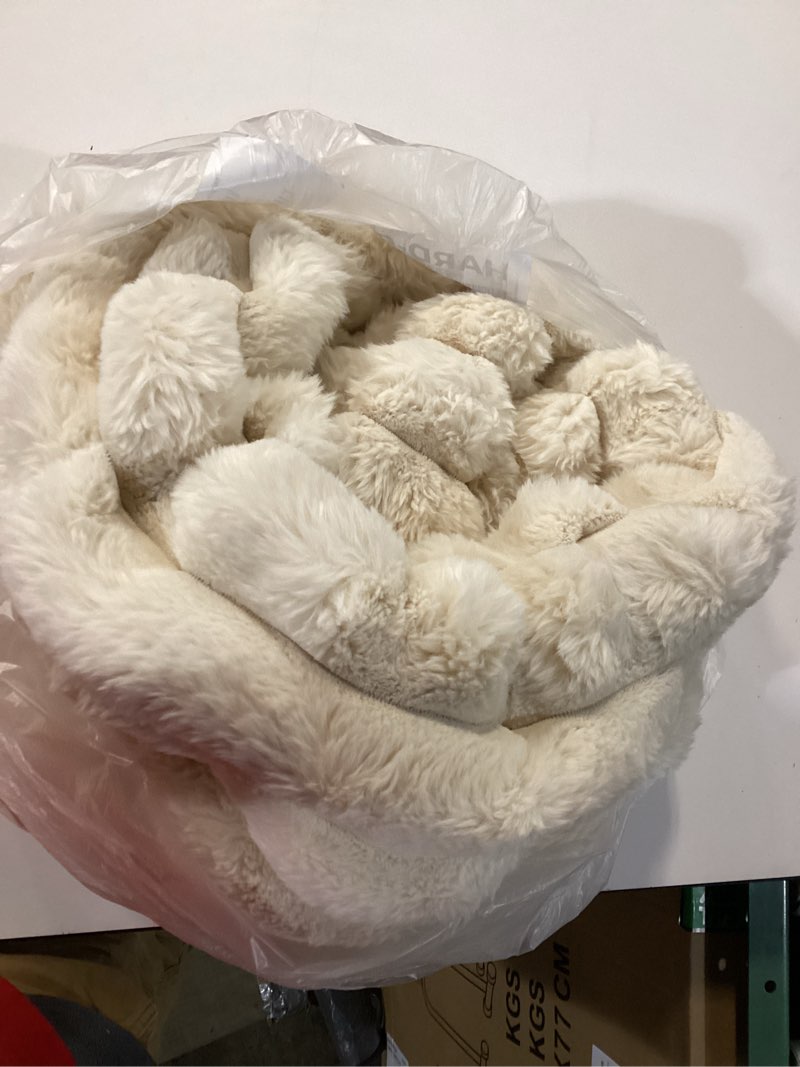 Condition photo showing As Is for bedsure faux fur throw blanket - gentlesoft & fluffy, fuzzy luxury christmas blanket for couch, sofa and bed, thick and warm for winter, cozy striped decorative gift for women, oatmeal, 50x70 inches