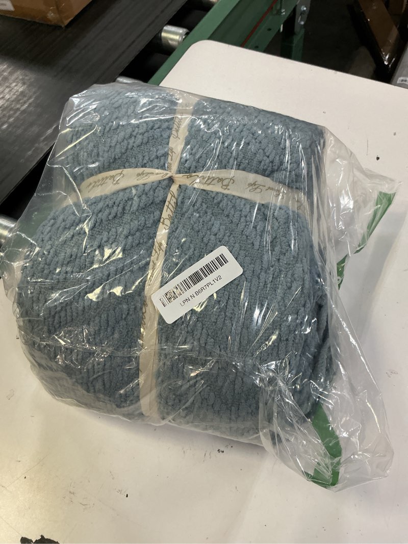 Condition photo showing Good Condition for battilo home blue grey throw blanket for couch, chenille knit throw blankets, super soft dusty blue throw blanket with tassels for bed,sofa and living room,50" x 60" bluish grey 50"x60"