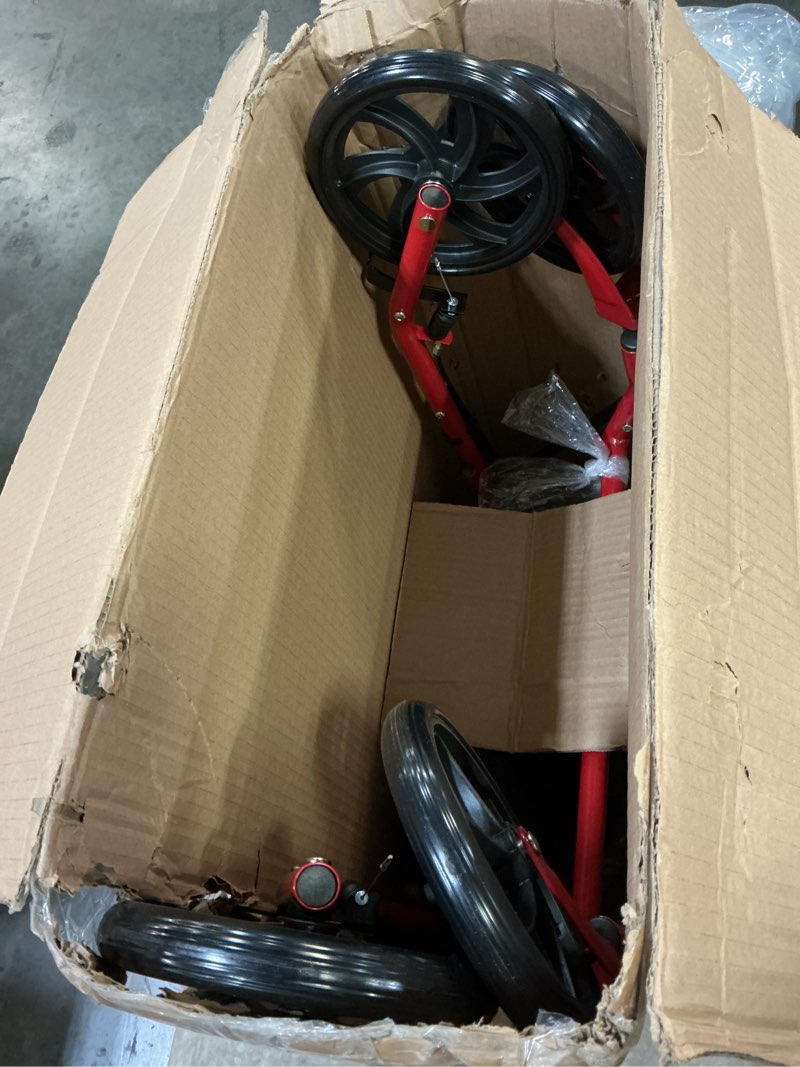 Condition photo showing New/Like New for Drive Medical 10257RD-1 4 Wheel Rollator Walker With Seat, Steel Rolling Walker, Height Adjustable, 7.5" Wheels, Removable Back Support, 300 Pound Weight Capacity, Red