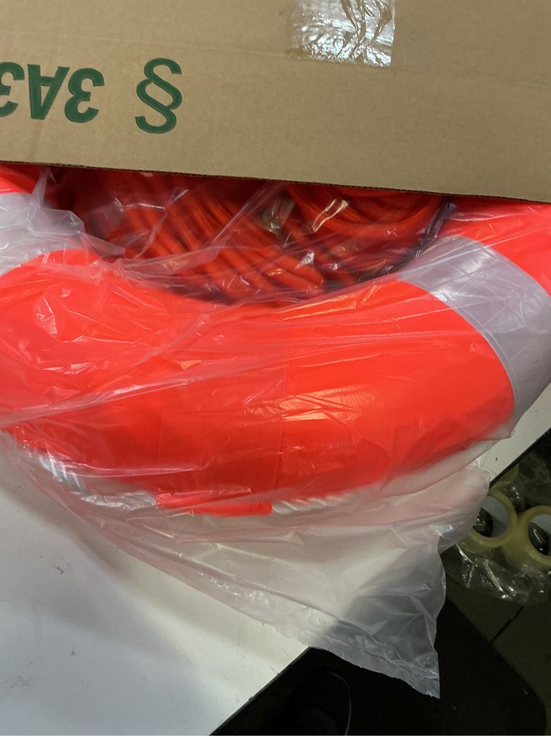 Condition photo showing Good Condition for lifebuoy set 20inch life preserver ring and water floating lifesaving rope 98.4ft,swim foam buoy,swimming pool safety throwing ring with perimeter rope,throwable flotation device orange