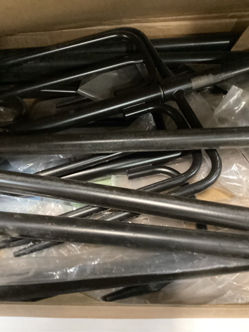 Condition photo showing As Is for feed garden shepards hooks for outdoor bird feeder pole 92 inch adjustable tall heavy duty shepherds hooks for hanging plant baskets, solar lights, wedding decor, lanterns, black (2 pack)