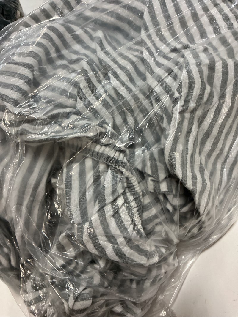 Condition photo showing Good Condition for european linen fitted sheet set, king, grey/white stripe