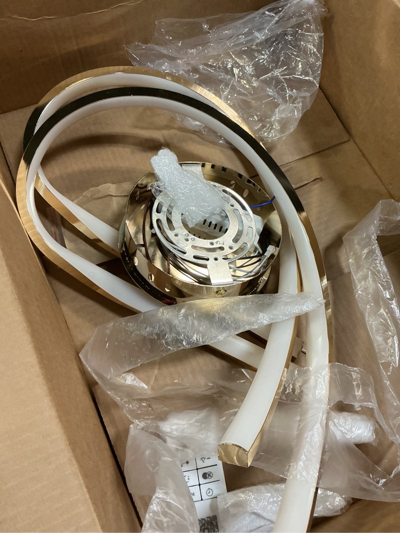 Condition photo showing As Is for Modern LED Ceiling Light Fixture,30 Inch 22W Flush Mount Ceiling Chandelier,Dimmable Ceiling Lamp for Kitchen Bedroom Study Living Room Office Dining Room (Polished Gold-S) Gold plated