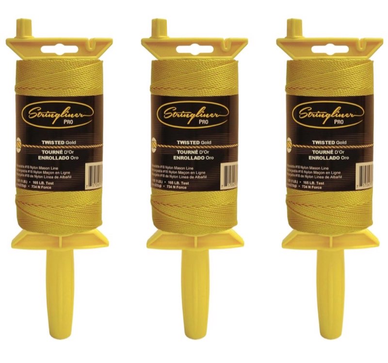 Stringliner 25700 Pro Mason’s Line Reels – 1 Lb. Stringliner® PRO TWISTED GOLD 1080'. (3 Pack)