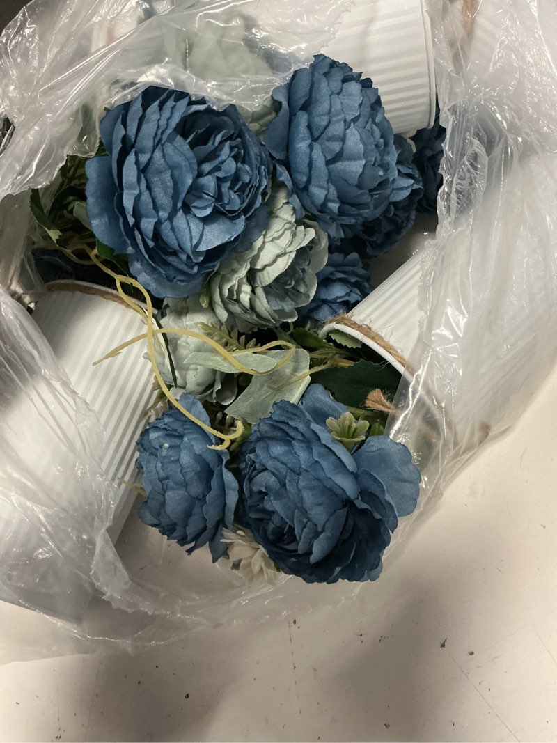 Condition photo showing Good Condition for domensi 6 sets wedding centerpiece for table decoration blue artificial fake rose flower with metal vase faux silk rose bouquet floral arrangement for bridal shower home dining blue 6