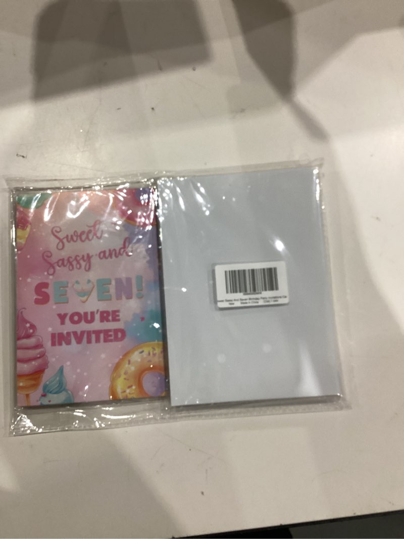 Condition photo showing New/Like New for 7th Ice Cream Birthday Party Invitations, Sweet Sassy And Seven Party Invitations Card for Boys Girls (30 Cards & 30 Envelopes) magenta