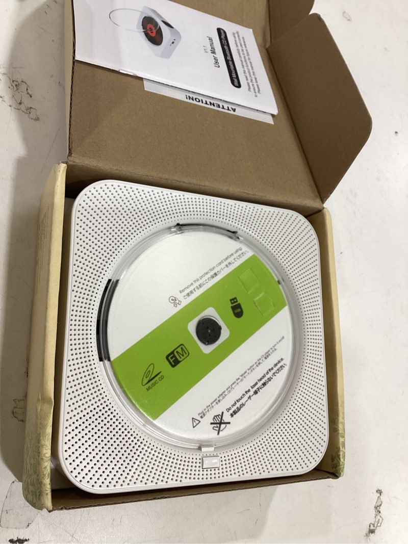 Condition photo showing New/Like New for portable wall mounted cd player with bluetooth, homlab mountable cd music player built-in hifi speakers, home audio boombox with remote control, fm radio, lcd display, headphone jack aux usb tf input