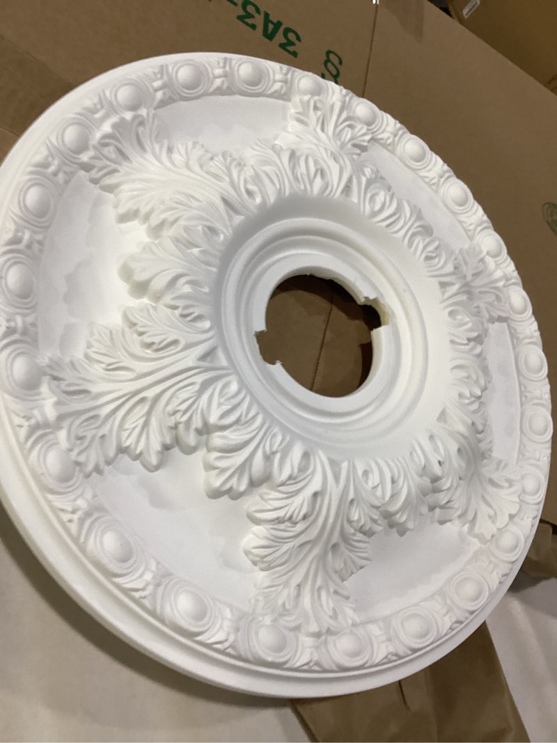 Condition photo showing As Is for Ekena Millwork CM18GA 18-Inch OD x 3 1/2-Inch ID x 1 3/4-Inch Granada Ceiling Medallion Primed