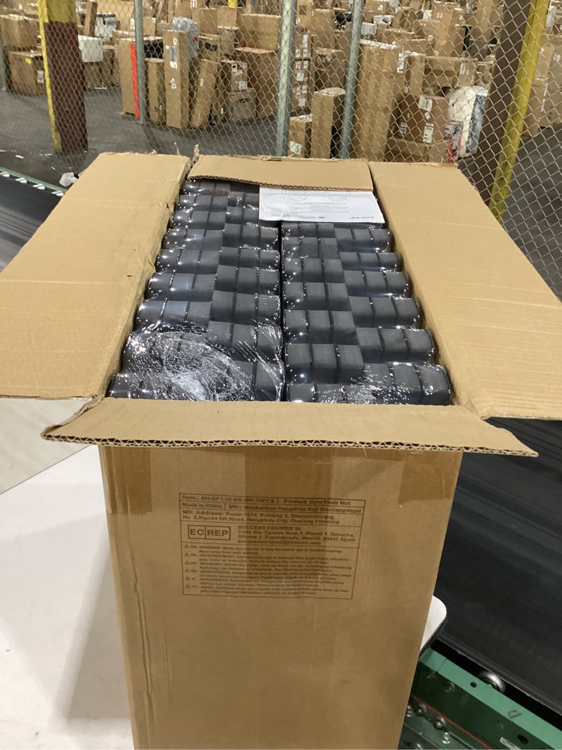 Condition photo showing Good Condition for airhop 0.79in thick 48 sq ft exercise equipment mats, 12 tiles upgraded rubber top with high density eva foam, large interlocking puzzle gym flooring for home gym, heavy weight workout,black & white black/white 48 sq ft