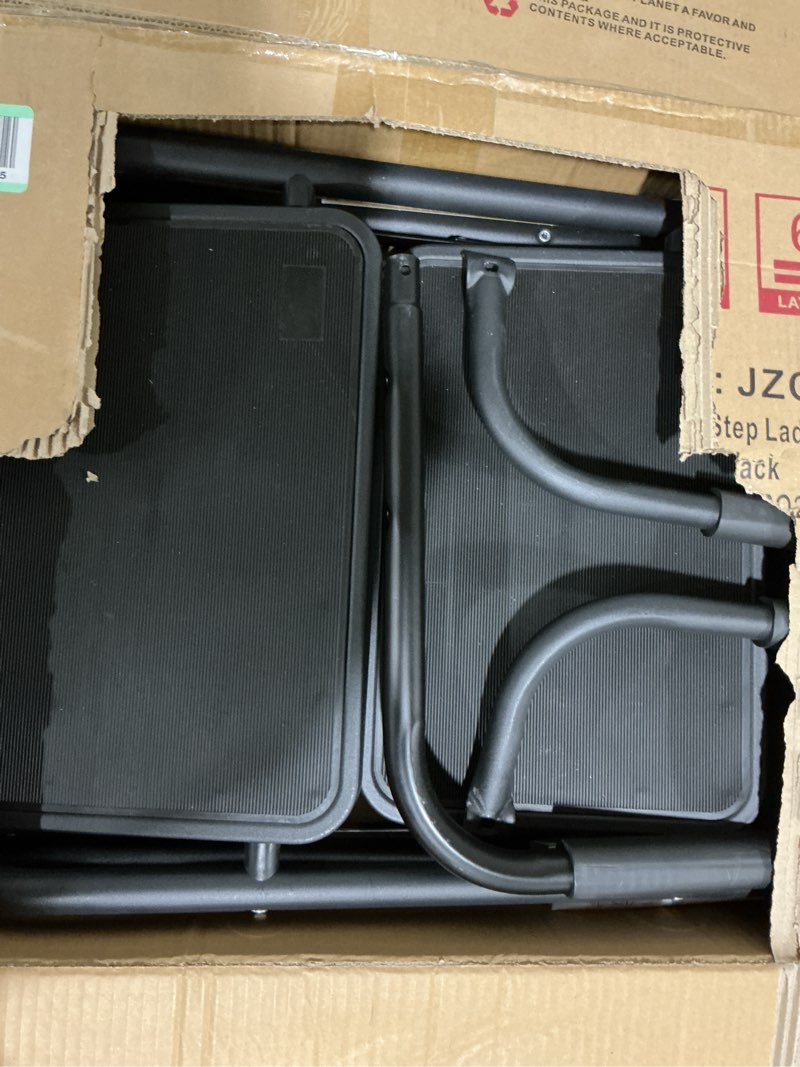 Condition photo showing As Is for WiberWi 4 Step Ladder with Handrails 500 lb Capacity Step Stool Folding Portable Ladders for Home Kitchen Steel Frame with Non-Slip Wide Pedal Stepladder with Attachable Tool Bag Black 4 Step Black-4 Step