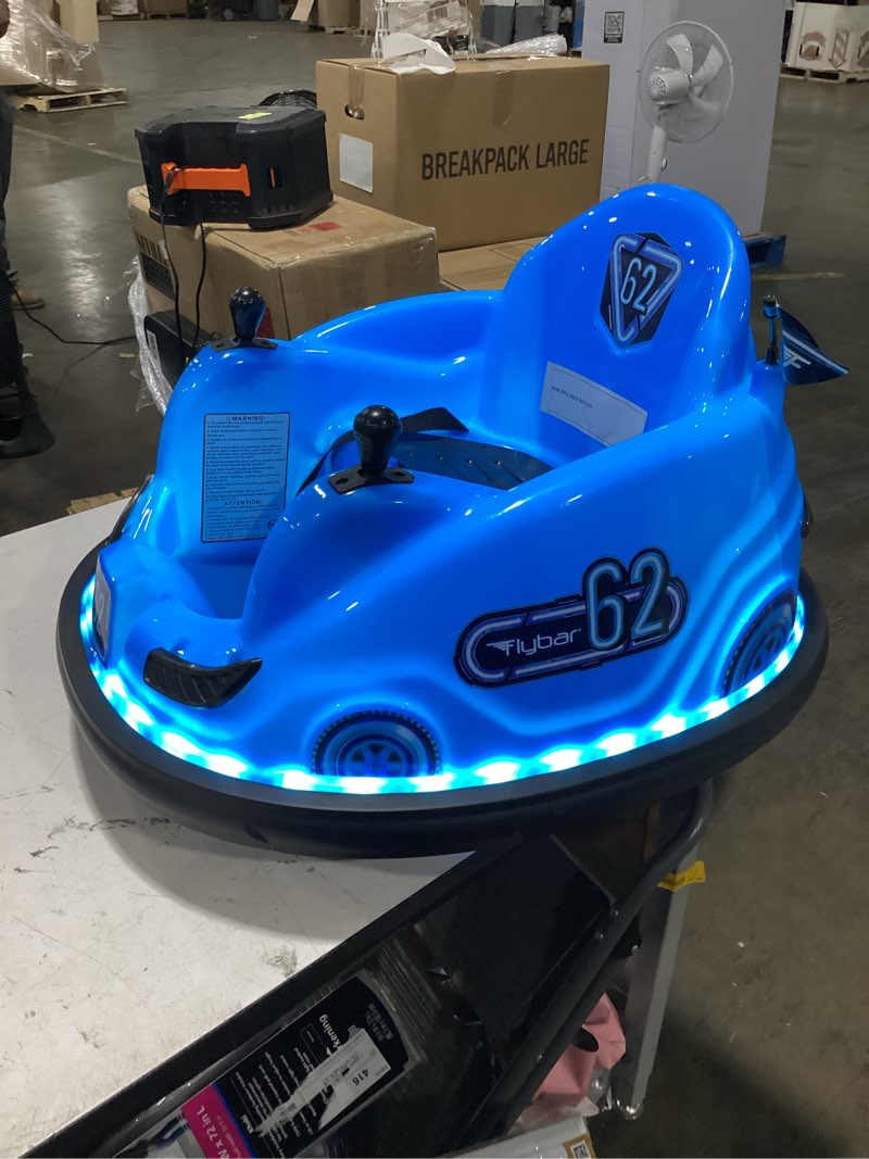 Condition photo showing Good Condition for 6v blue glow bumper car, battery powered ride on for children, ages 1.5+, by flybar (charger not included)