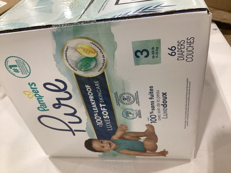 Condition photo showing Good Condition for Pampers Pure Protection Baby Diapers, Size 3 (16-28 lbs), 66 Count, Up to 100% Leakproof, Premium Plant-based Skin Protection, Hypoallergenic Soft Diapers Size 3 66