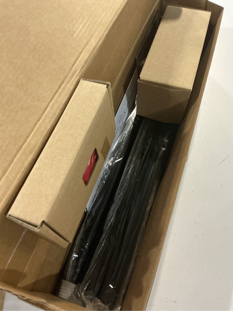 Condition photo showing New/Like New for kamanina black curtain rods for windows 48 to 84 inch, adjustable single curtain rod 32 to 86 inch(2.6-7.1ft), 3/4 inch splicing drapery rods with twisted cage finial black 32-86"