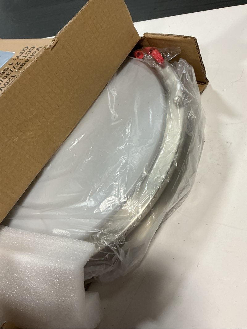 Condition photo showing Good Condition for hykolity 16 inch Dimmable LED Flush Mount Ceiling Light Fixture, Brushed Nickel, 36W, 2200LM, 2.7/3/3.5/4K/5K Adjustbale, 120°Light Angle, CRI80, Ceiling Lamp for Bedroom, Kitchen, Office, ETL Listed 16 inch Brushed Nickel