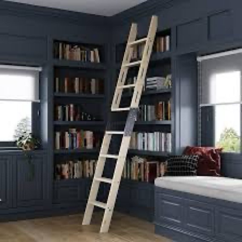 CEAKIAN Rolling Library Ladder 9ft,450lbs Capacity,8 Steps with Build-in Handrail,Solid Wood,Easy As