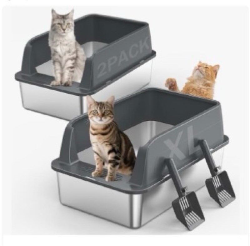 2 Pack Stainless Steel Cat Litter Box with Lid, XL Extra Large Metal Box for Big Cats, 24" L x 16" W