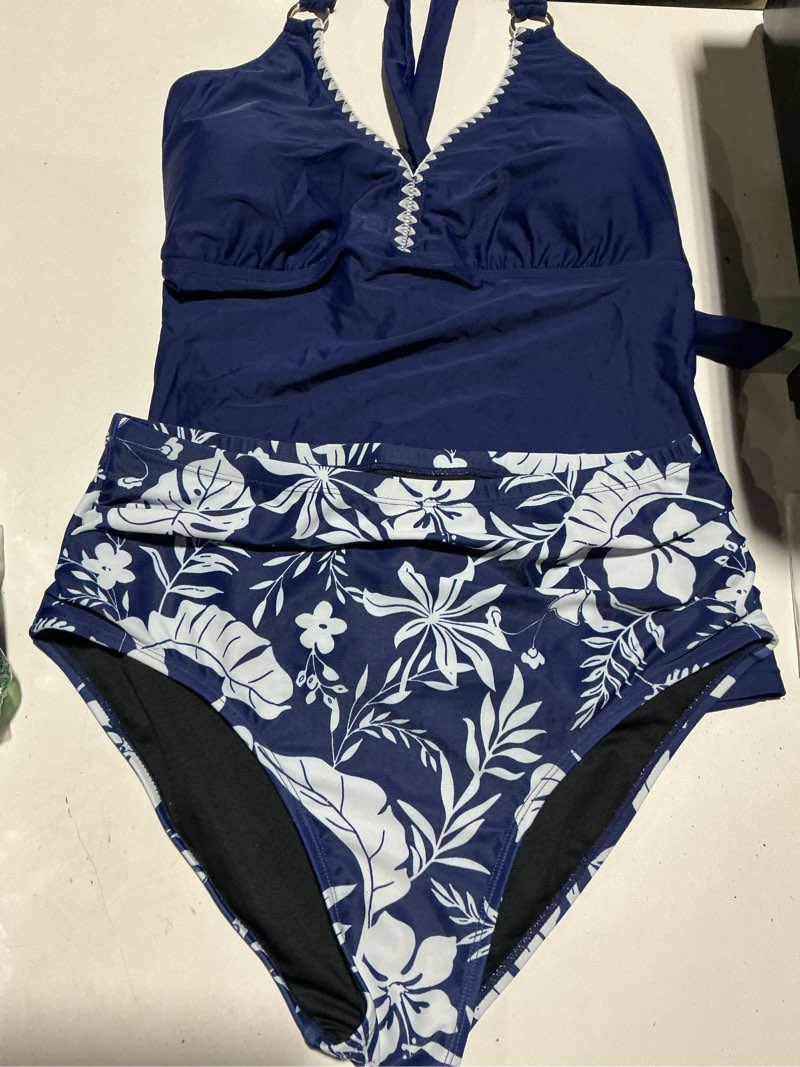 Condition photo showing Good Condition for aleumdr tankini swimsuits for women 2 piece tummy control bathing suit v neck tankini top with high waisted bottom large navy blue