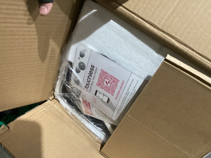 Condition photo showing New/Like New for iTouchless Rolling 13 Gallon Sensor Kitchen Trash Can with Lid and Wheels, Odor Filter, Stainless St