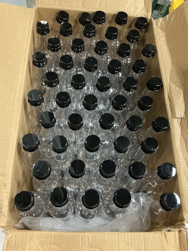 Condition photo showing Good Condition for zubebe 100 pcs hot sauce bottles small plastic clear woozy bottles empty with leak proof black screw cap mini wine liquor jars for kitchen sauce salad dressing syrup juice whiskey (5 oz) 5 oz 100