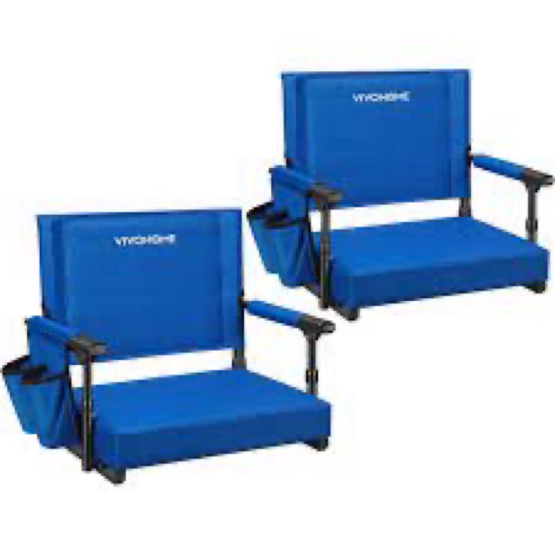 VIVOHOME Stadium Seats with Back Support and Cushion, 2 Pack Portable Bleacher Chairs with Cup Holde