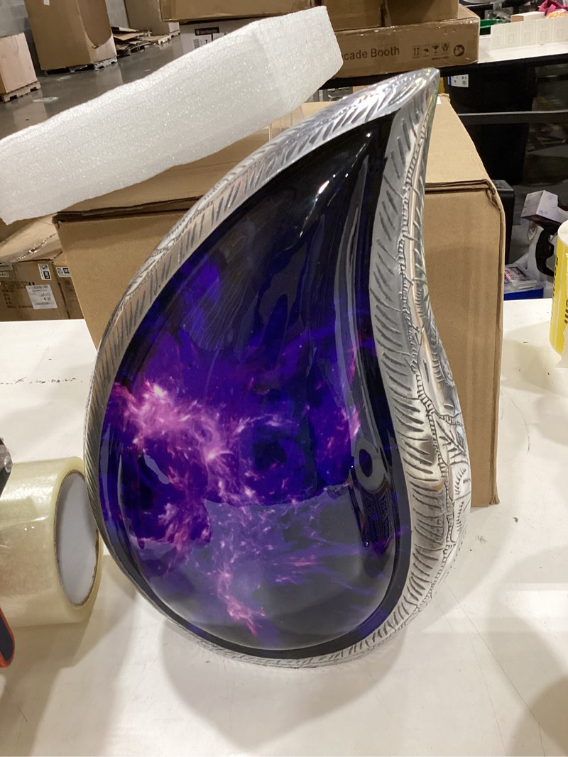 Condition photo showing Good Condition for m meilinxu cremation urns for human ashes adult female & male, urn for ashes for women & man, aurora borealis teardrop, funeral decorative engraving, purple and black, cosmic galaxy tear drop - large purple & blue cosmic galaxy large / full size