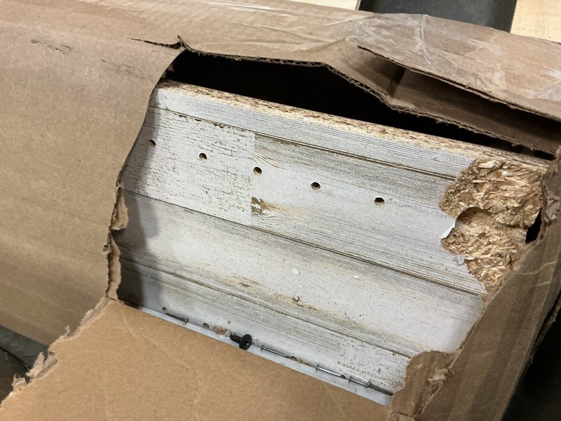 Condition photo showing As Is for Sauder - River Ranch Rustic Bookcase Full /Queen Headboard - White Plank